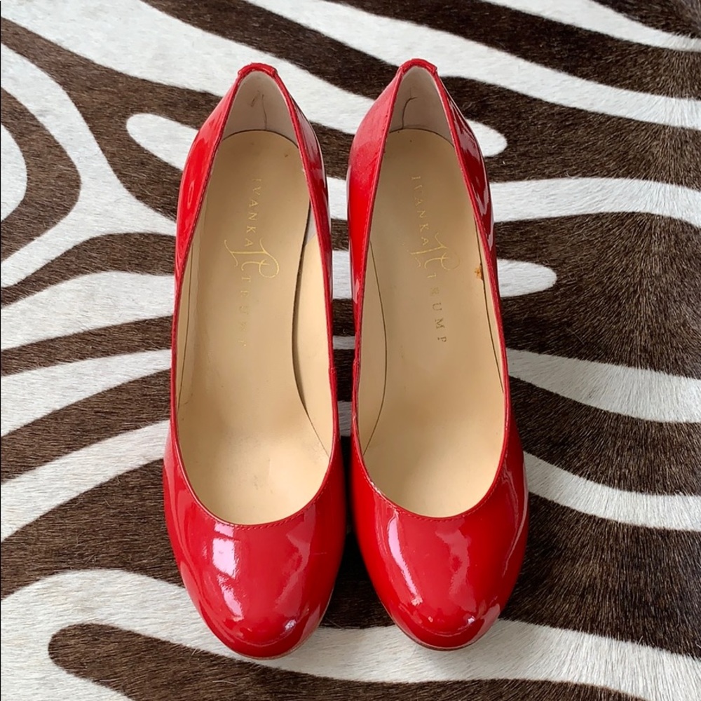 Ivanka Trump Red, patent leather round toe pumps